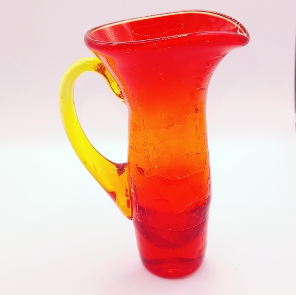 Vintage Kanawha Amberina Small Crackled Glass Pitcher With Cadmium It Glows - Picture 2 of 13